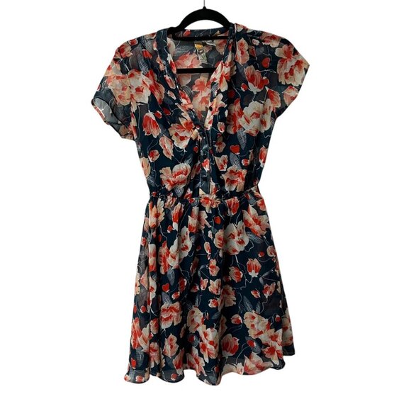VGUC Mimi Chica Floral Mini Dress Short Sleeves Elastic Waist Vintage Look Small - Picture 1 of 14